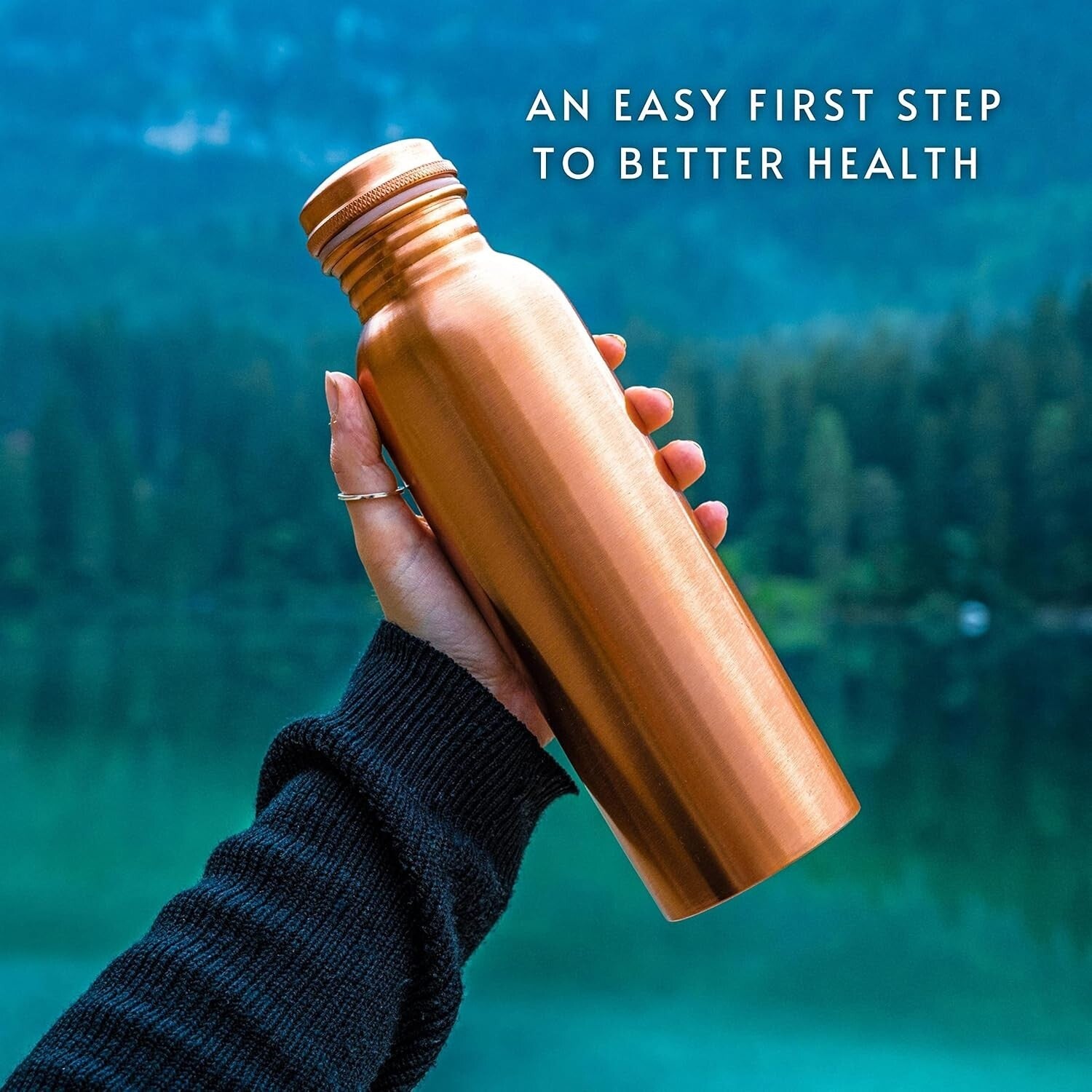 Rustic 34oz Copper Water Bottle - Handmade & Leak-Proof for Health Enthusiasts