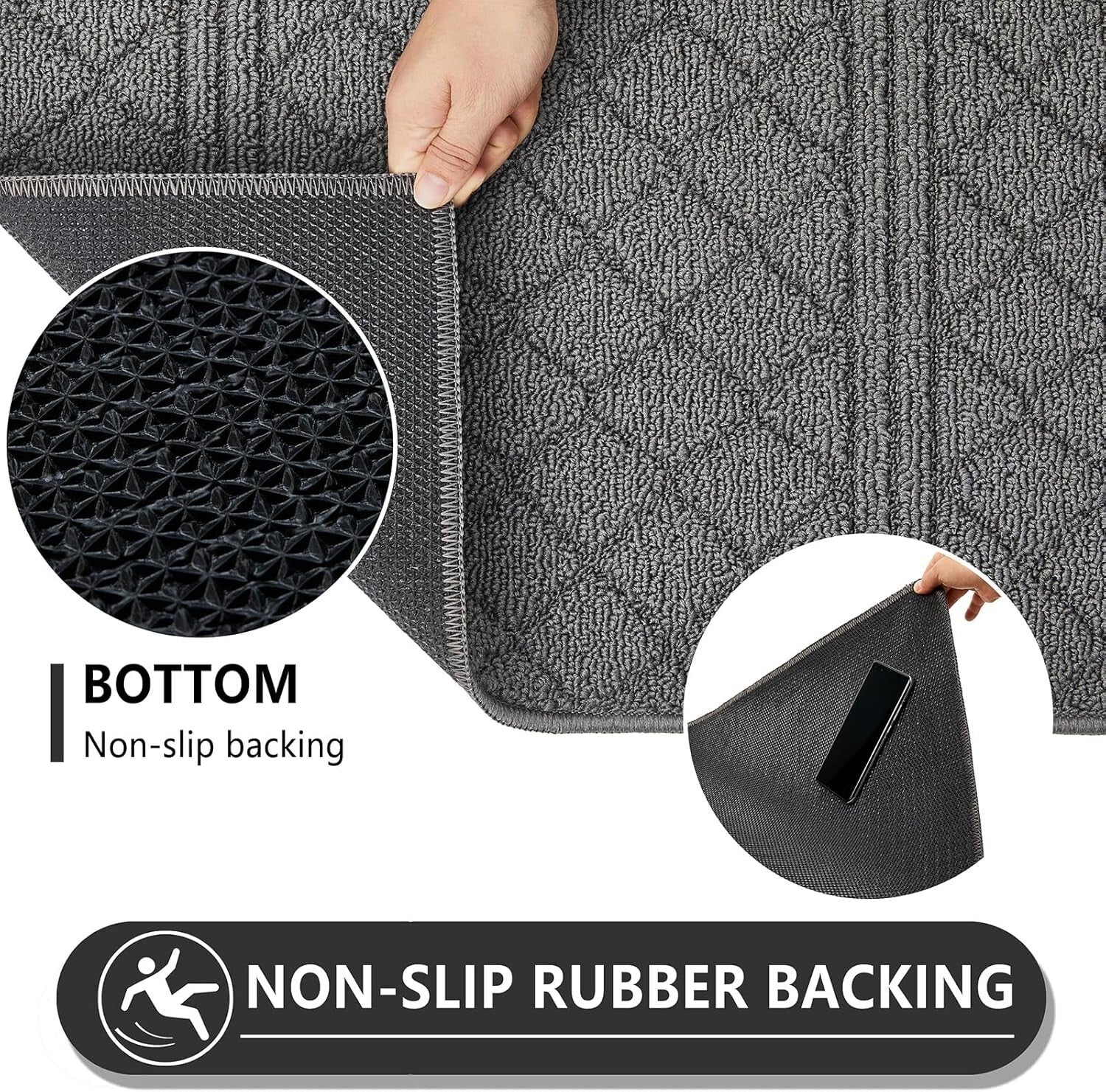 Stylish Indoor Doormat 36" x 59" with Absorbent Backing - Pet-Friendly Grey Rug