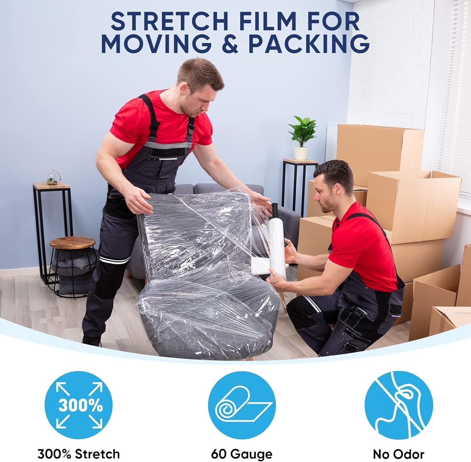 15-Inch Stretch Wrap Film Pack of 4 - 1000ft Each for Secure Shipping & Storage