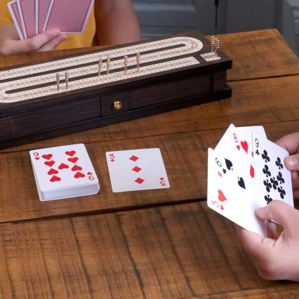 Elegant Cribbage Board Game Set with Integrated Card Storage & Compact Design
