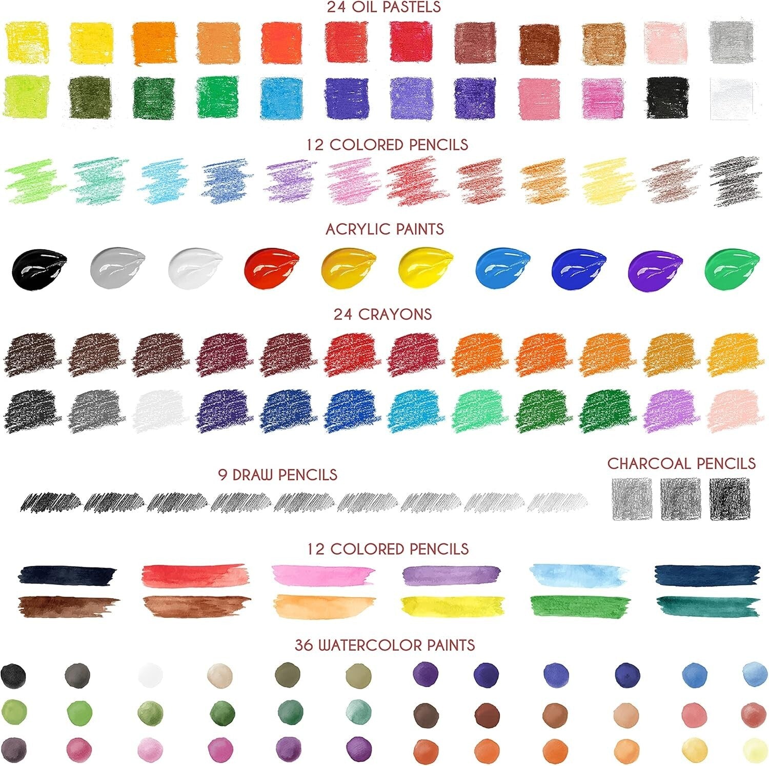 Portable 150-Piece Art Supplies Set with Professional Wooden Case for All Ages