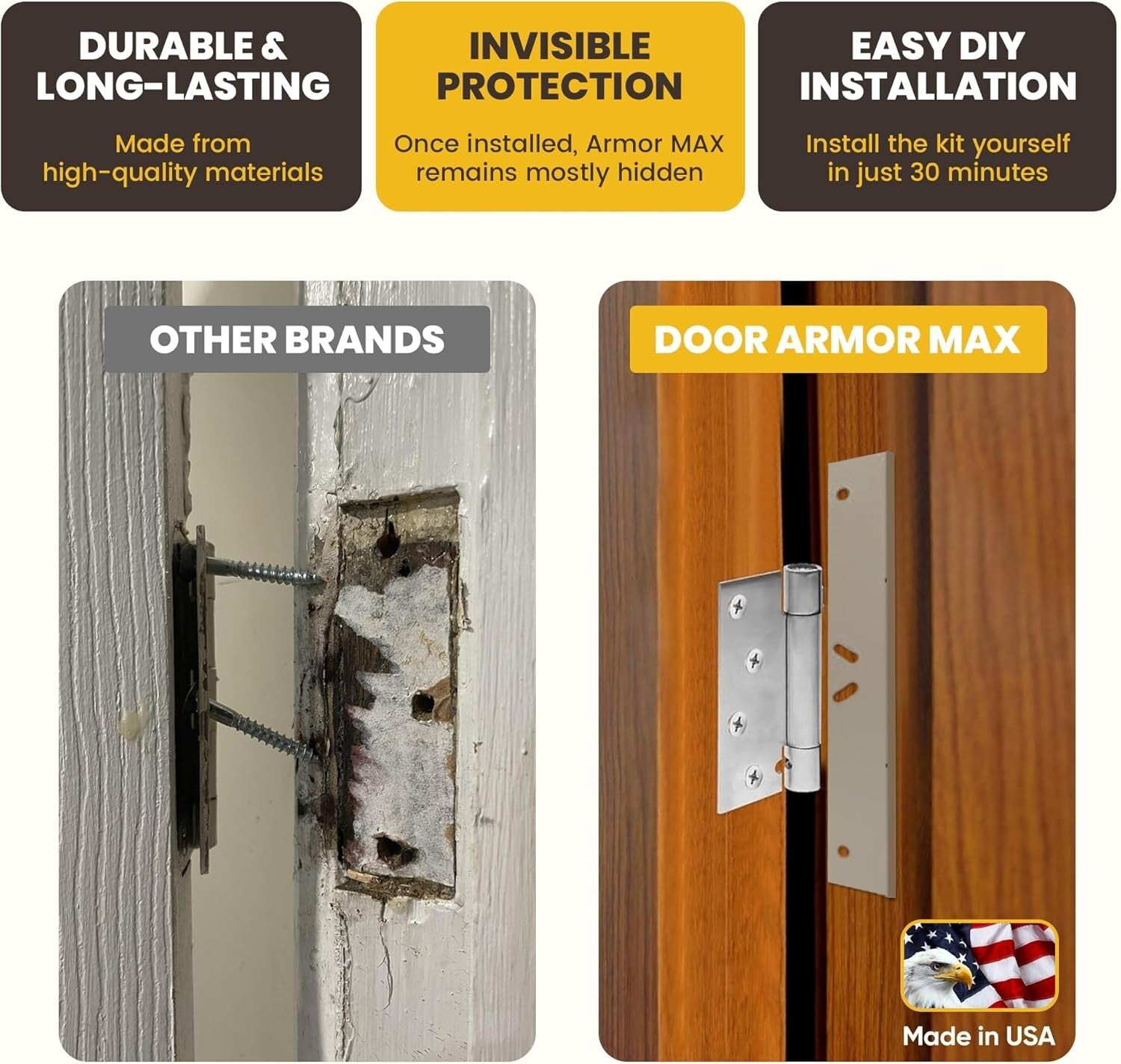 DIY Door Armor MAX Security System for Jambs & Hinges - 30-Minute Installation