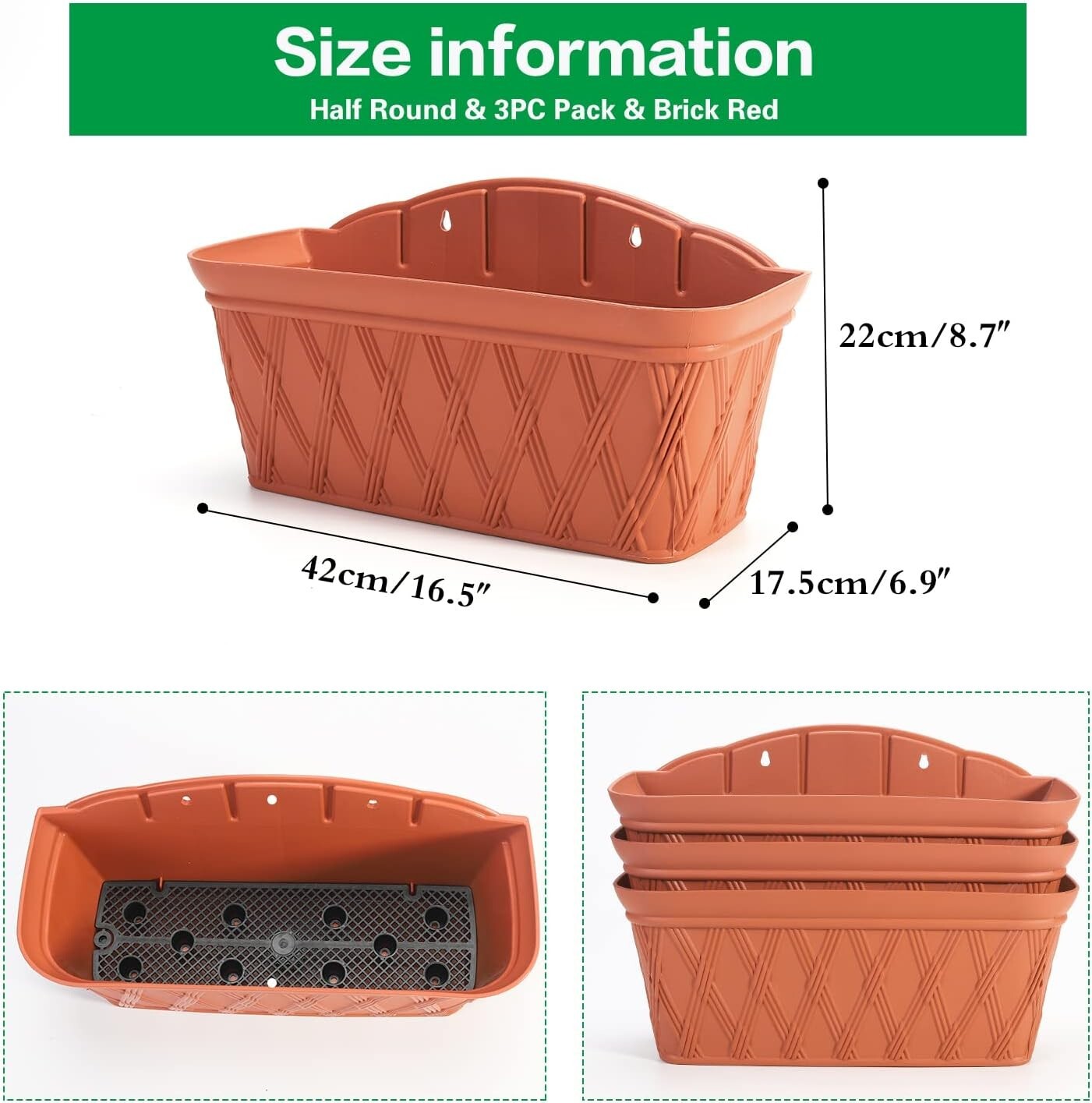 16.5 Inch Wall-Mounted Planters - Lightweight Terracotta Pots for Modern Gardens