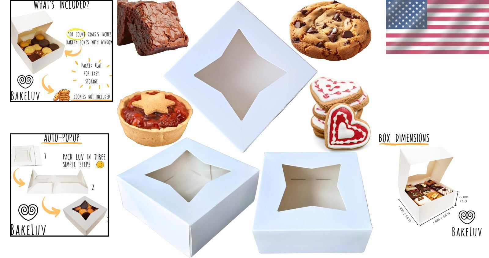 BPA-Free 6 Inch Bakery Boxes with Clear Window - Perfect for Parties, 100 Pcs