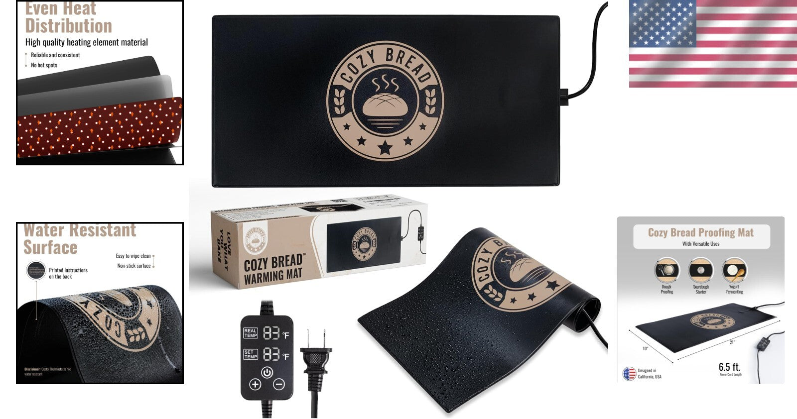 Thermostat Controlled Bread Proofing Mat for Perfect Dough Rising, 10" x 21"