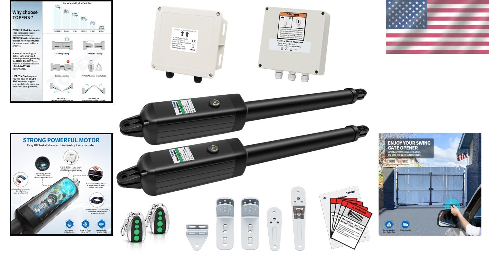 Automatic Gate Opener for Dual Swing Gates Up to 16ft - Remote Control Included