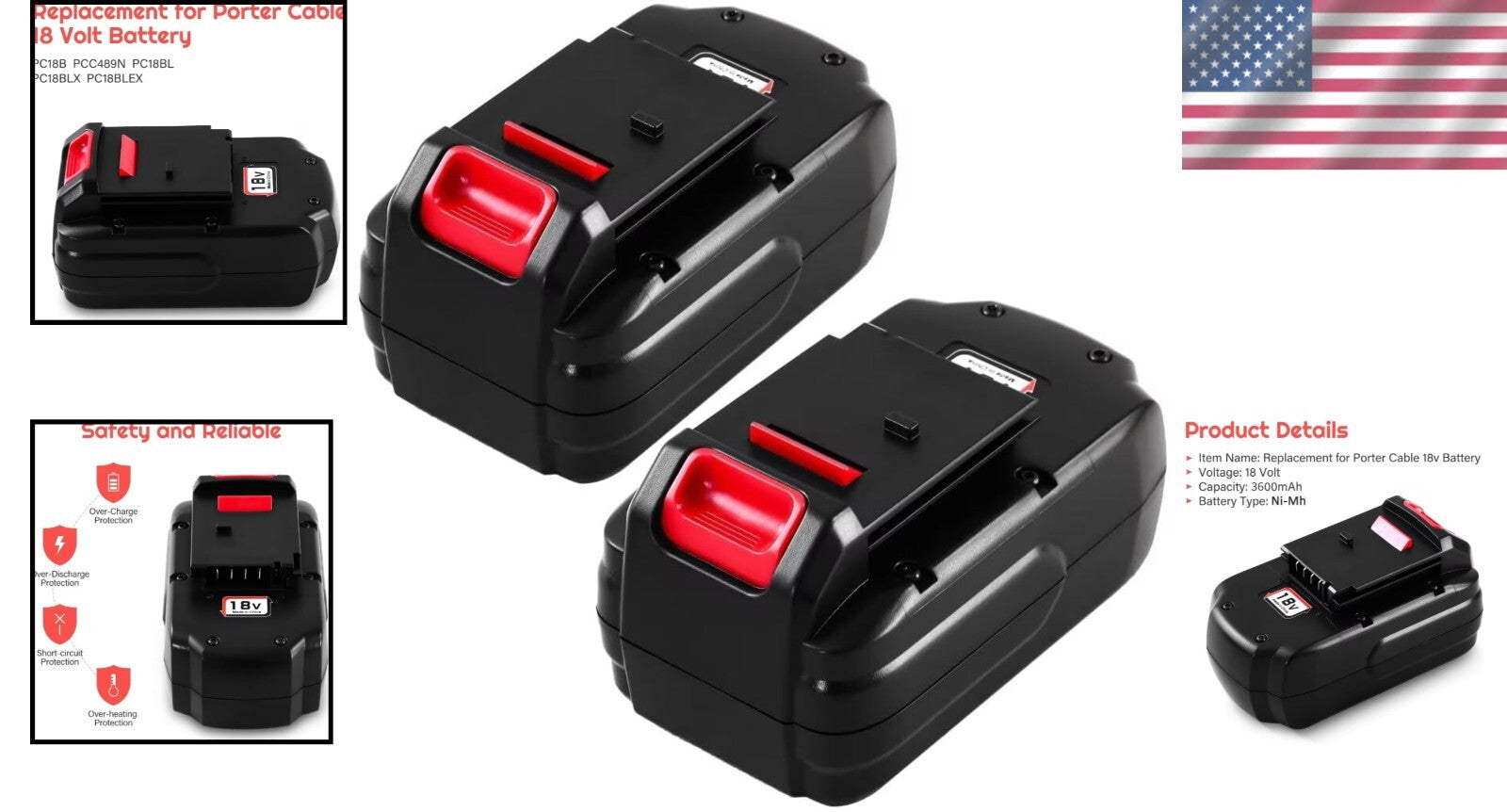 High Capacity Ni-Mh 3600mAh 2-Pack Battery Compatible with Porter Cable Tools