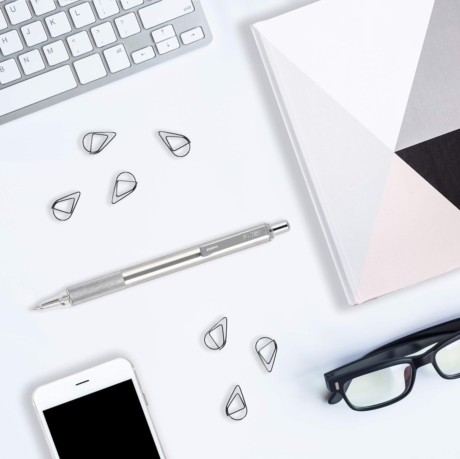 F-701 Retractable Ballpoint Pen 4-Pack - Stainless Steel, Fine 0.8mm Black Ink