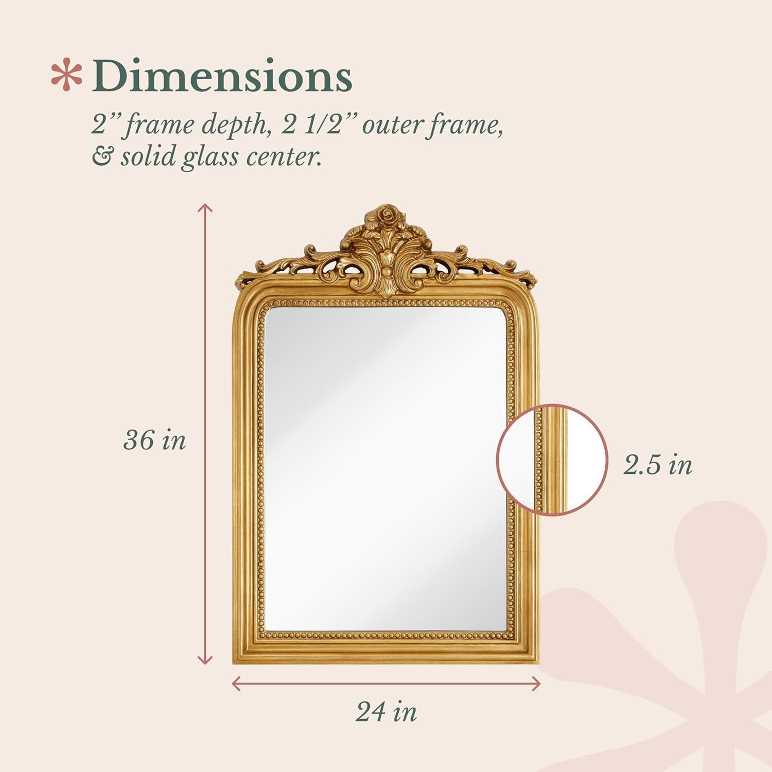 Decorative 24x36 Gold Baroque Mirror - Perfect for Entryways or Bathrooms
