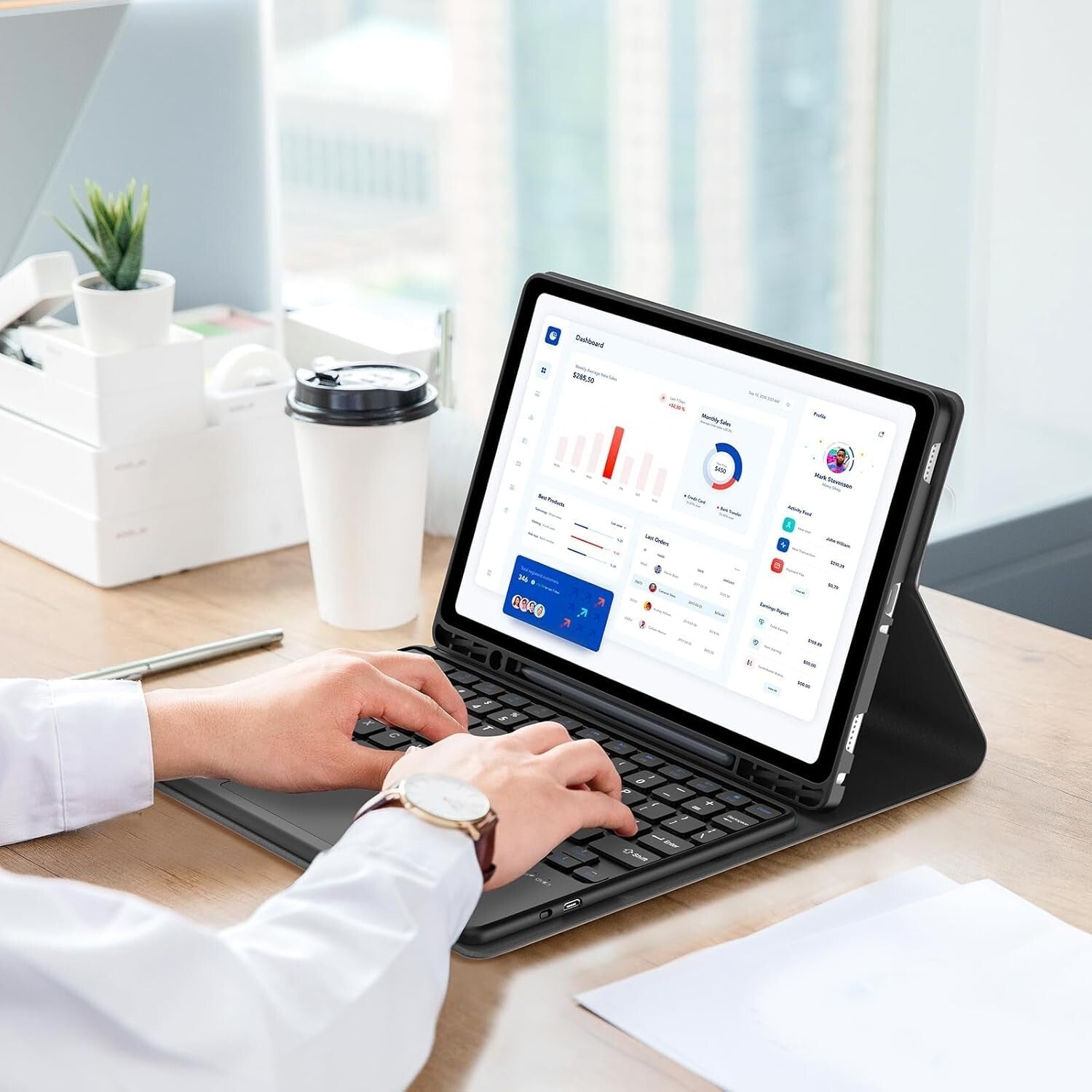 2023 Galaxy Tab A9 Plus 11” Keyboard Case with Adjustable Angles & Battery Saver