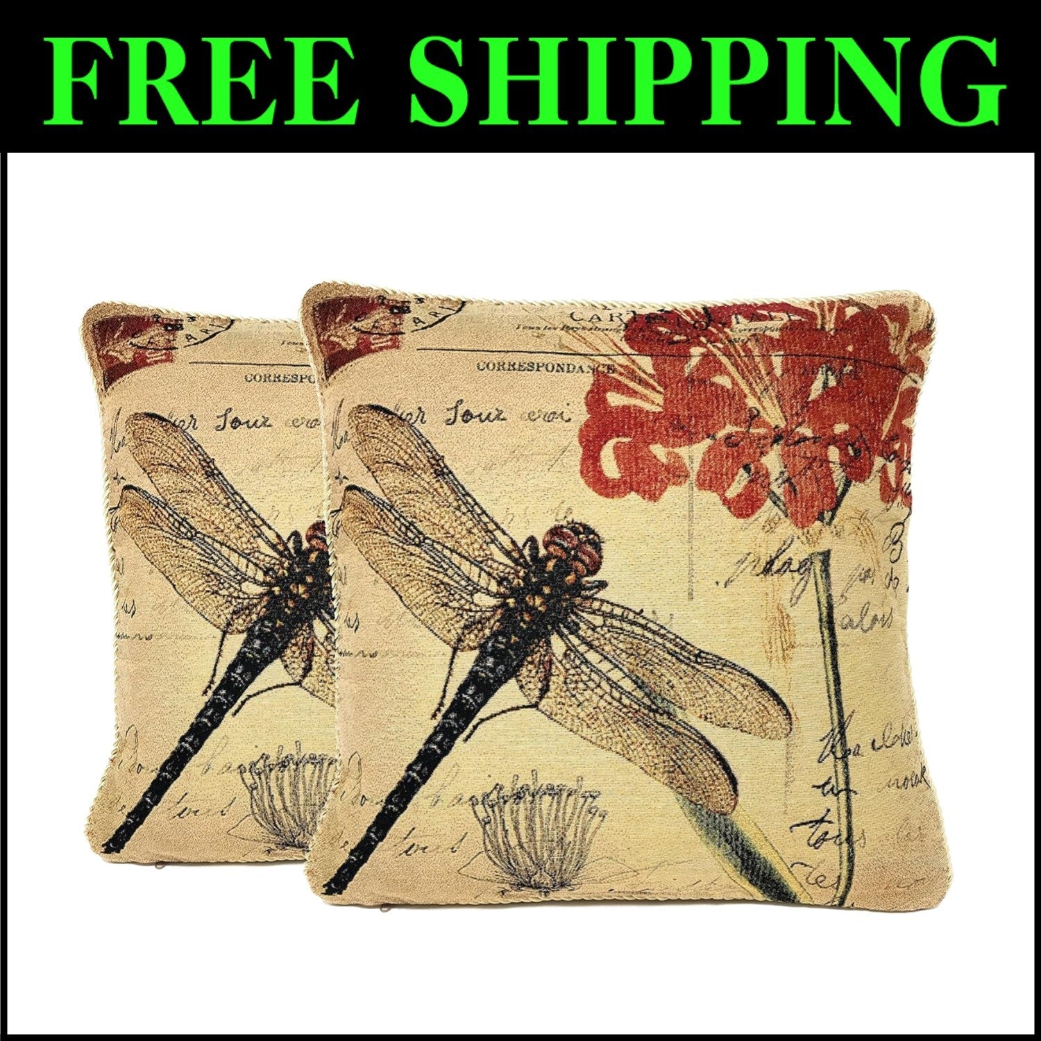 18x18 Dragonfly Cushion Covers - Durable & Stylish Set of 2 for Living Room