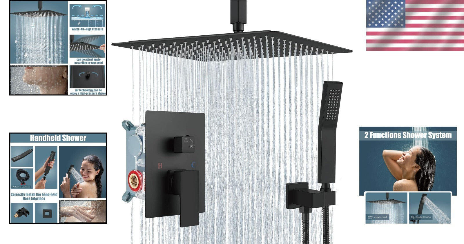 Elegant Matte Black Rain Shower Set with Handheld Spray – Premium High Pressure