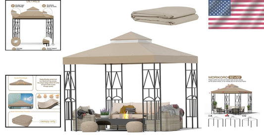 Efficient 10x10 Canopy Replacement with Drainage Holes - Khaki UV Protection