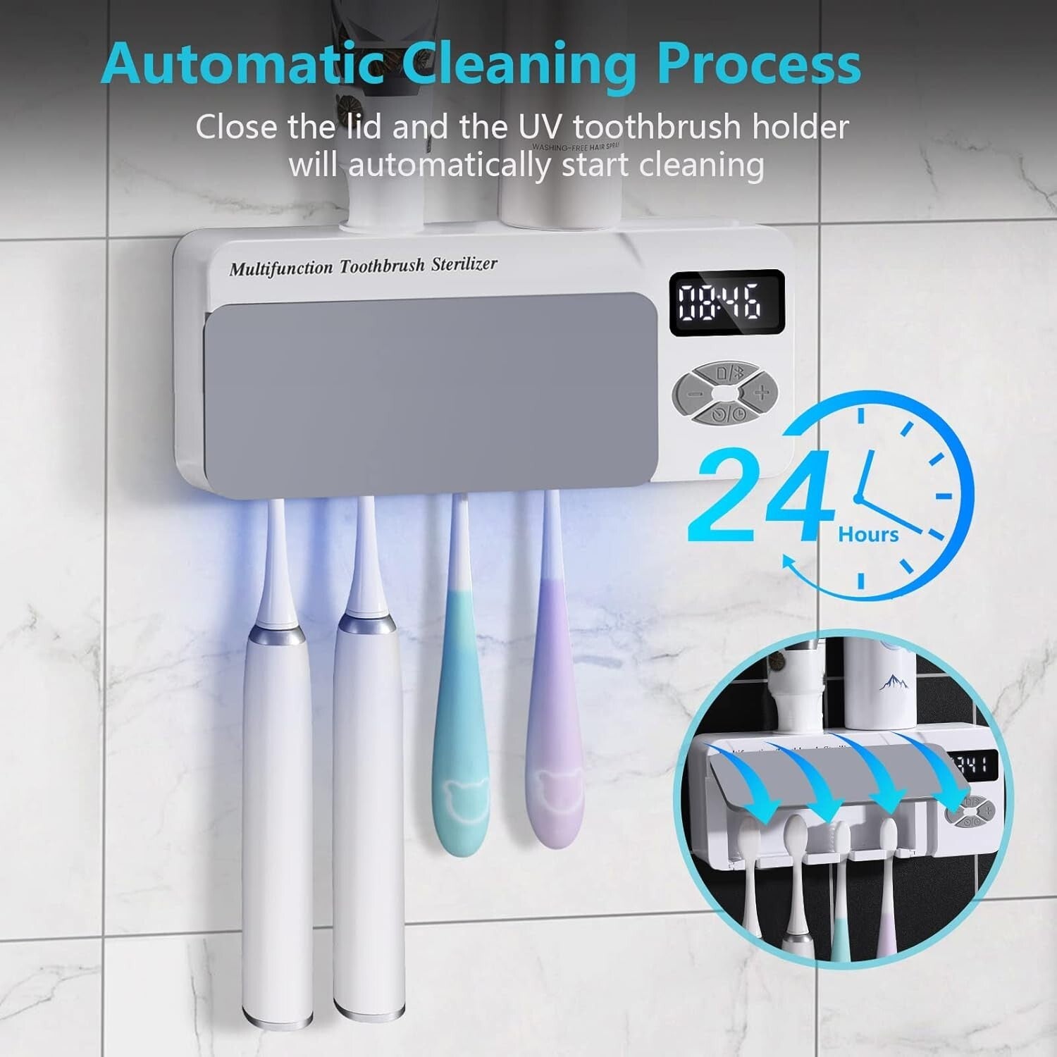 UV Cleaning Bluetooth Toothbrush Holder - Multifunctional 4-in-1 Organizer