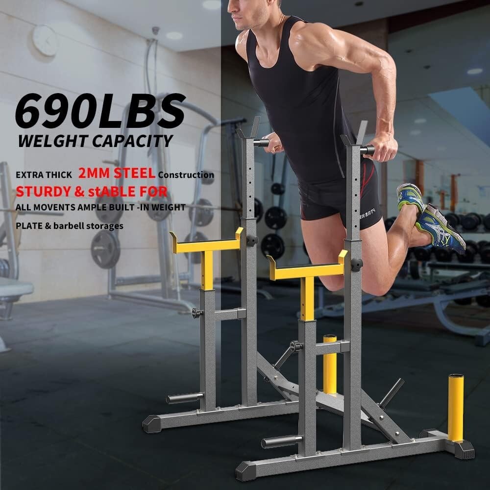 Heavy-Duty Adjustable Squat Rack: Portable Multi-Function Barbell Weight Lifter