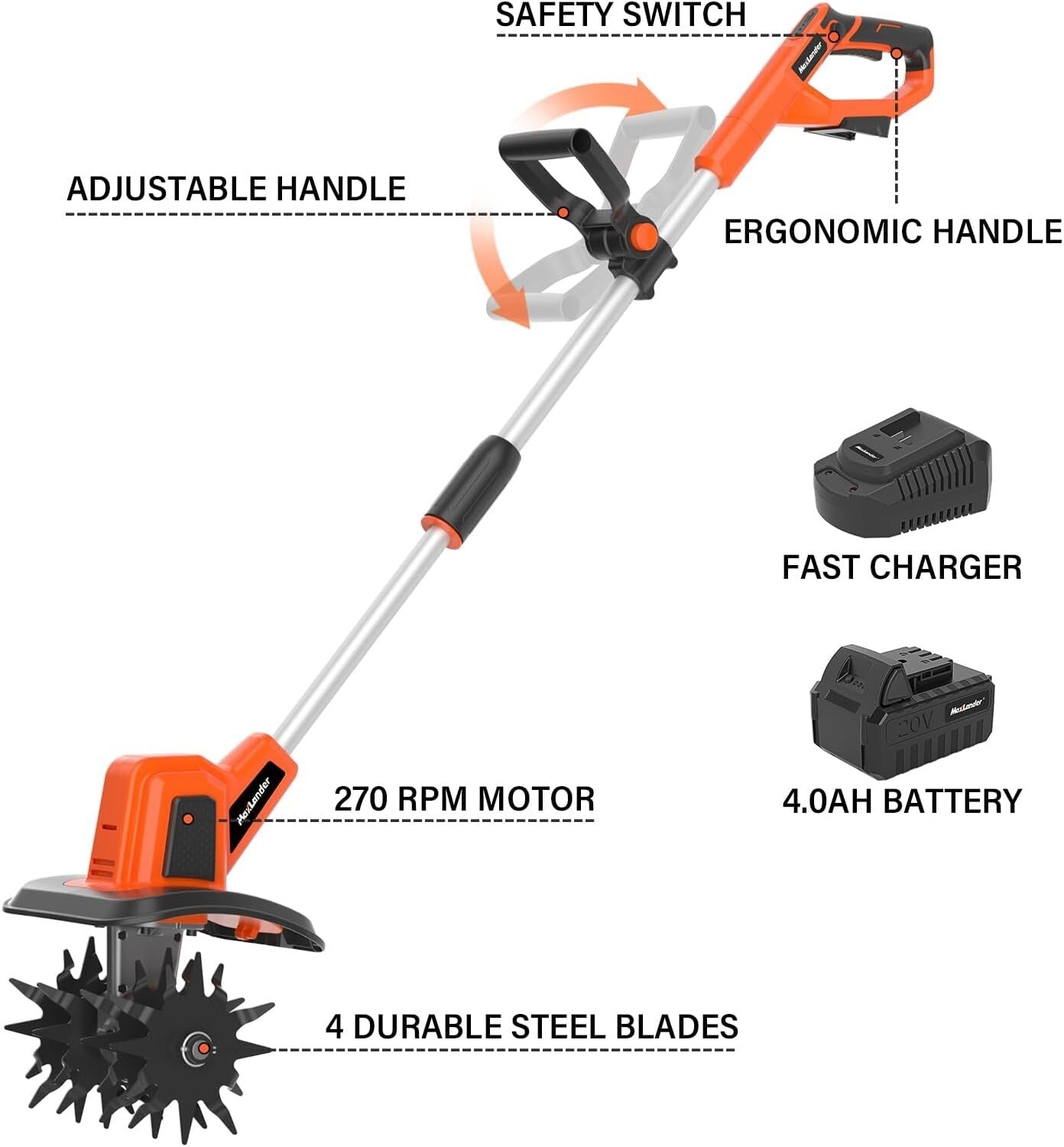 20V Cordless Tiller Cultivator with 48 Steel Tines for Efficient Gardening