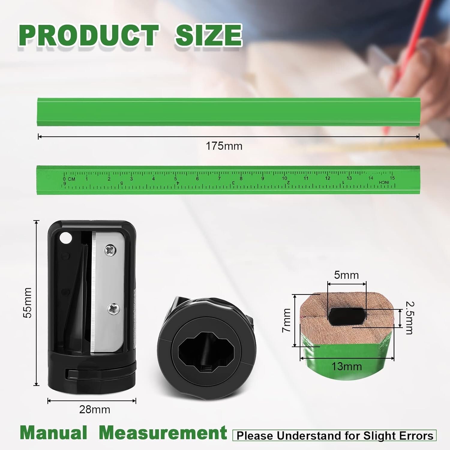 200 Pcs Flat Carpenter Pencils & Sharpeners - Perfect for Woodworking Precision