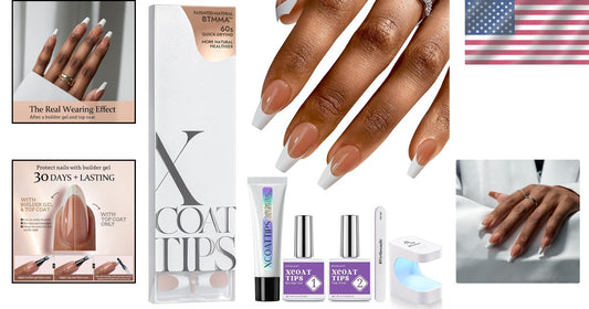 Easy Application French Gel Nail Kit - Brown Medium Coffin with 30-Day Longevity