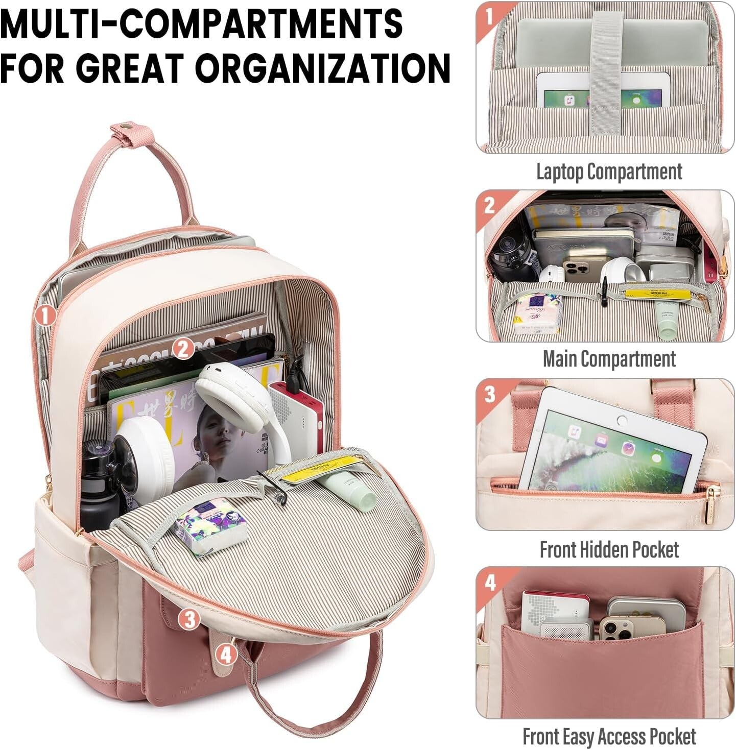 Stylish Water-Resistant Laptop Backpack with USB Port for Women - 15.6 Inch