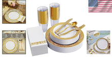Load image into Gallery viewer, Complete Gold Lace 175 Ct Dinnerware Set - Perfect for Weddings &amp; Celebrations