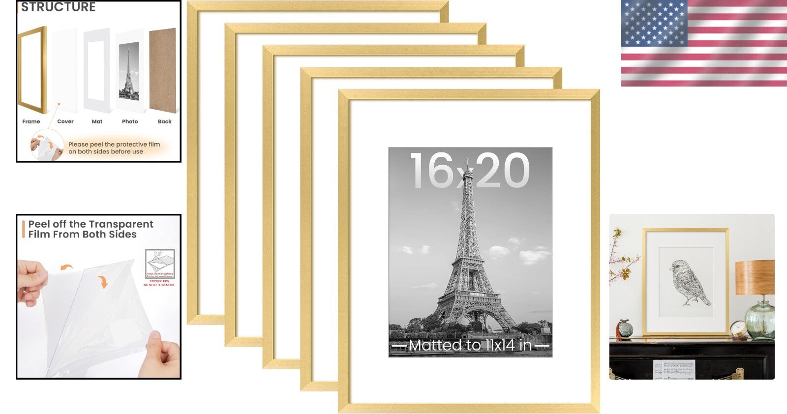 Classic Gold 16x20 Picture Frames Set - Perfect for Gifts & Home Decor