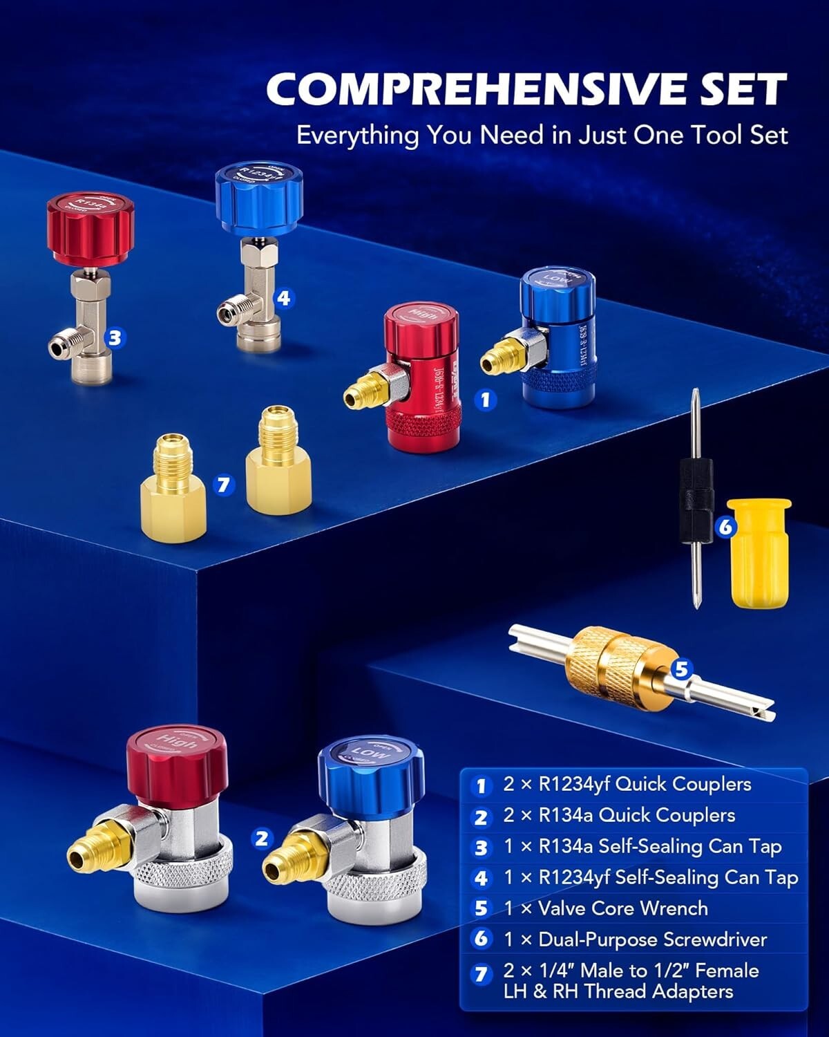 4-Way R1234yf AC Gauge Set with Hoses & Quick Couplers for Precision HVAC Care