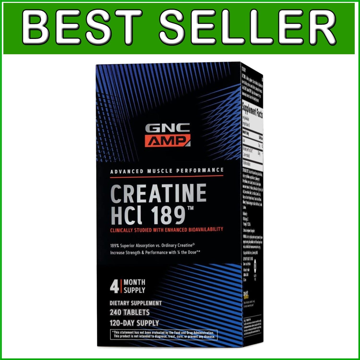 AMP Creatine HCl 189 Pills - Clinically Proven Muscle Builder & Performance