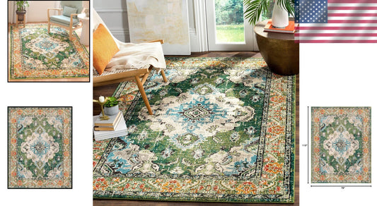 Bohemian Chic Area Rug 6'7" x 9'2" - Distressed Design, Kid & Pet Friendly