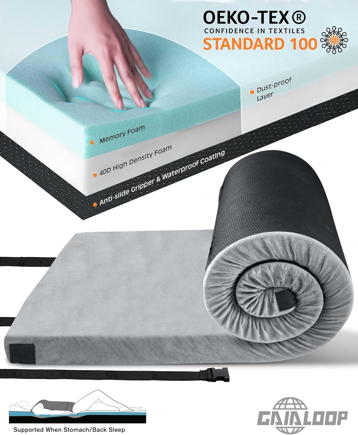 3-Inch Thick Memory Foam Sleeping Pad for Camping & Guest Sleepovers - Twin Size