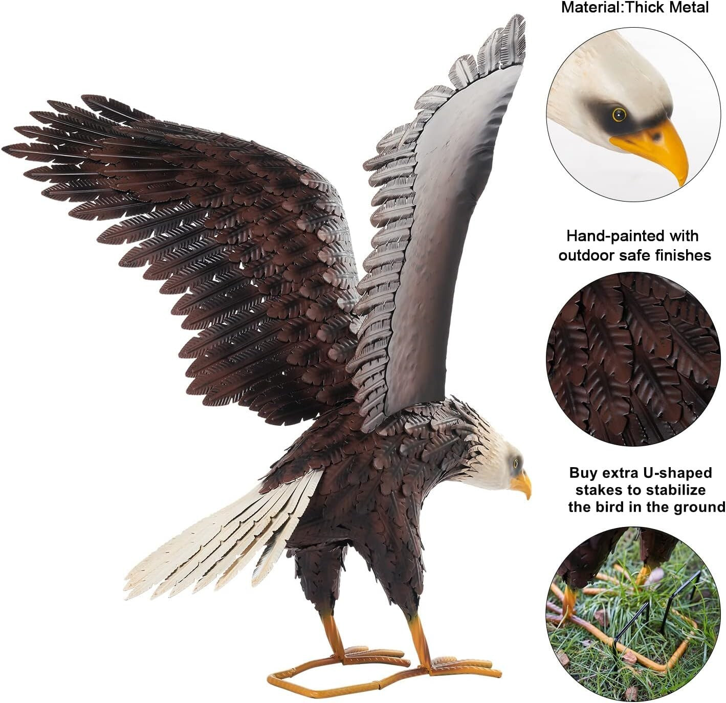 Elegant Freestanding Outdoor Eagle Statue - Stunning Metal Art for Lawn Displays