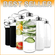 Load image into Gallery viewer, Elegant Wide-Mouth Glass Water Bottles Set of 12 - BPA-Free &amp; Dishwasher Safe