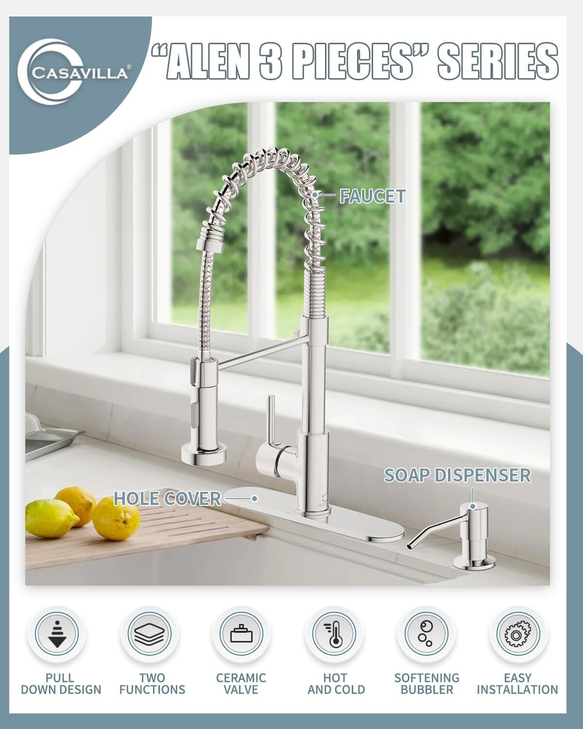 Premium Pull Down Kitchen Faucet & Soap Dispenser Set - Durable & Easy to Use