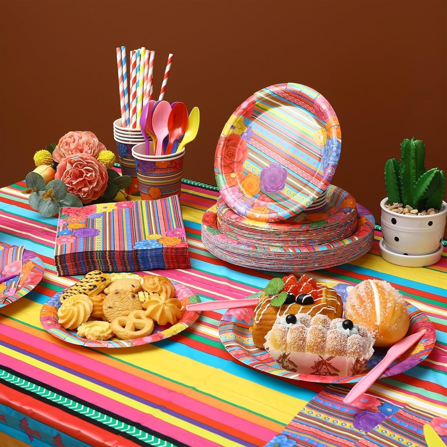 Disposable Mexican Party Tableware Set for 50 - Quick Cleanup & Festive Style