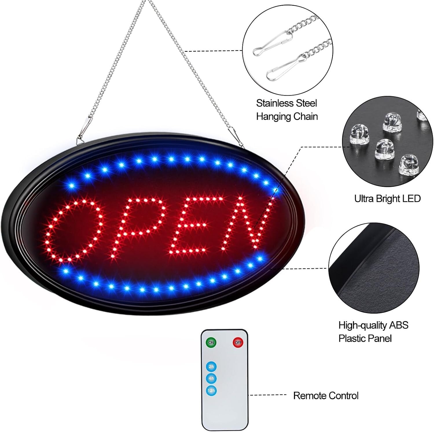 Energy-Efficient 23x14 Remote-Controlled Open Sign with Flashing Option