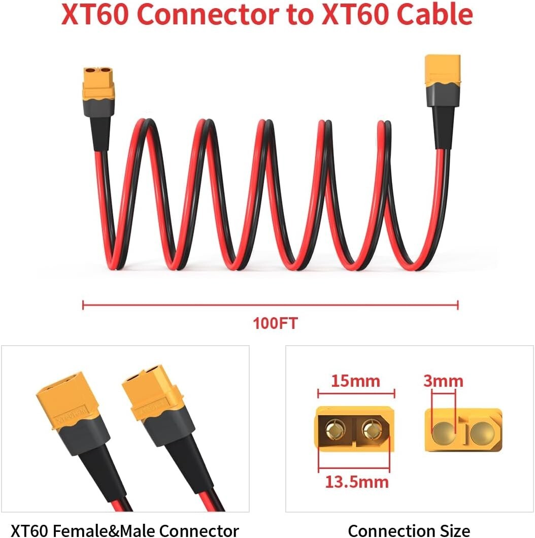 Versatile 100FT XT60 Female to Male Extension Cable for RC Toys & Power Stations