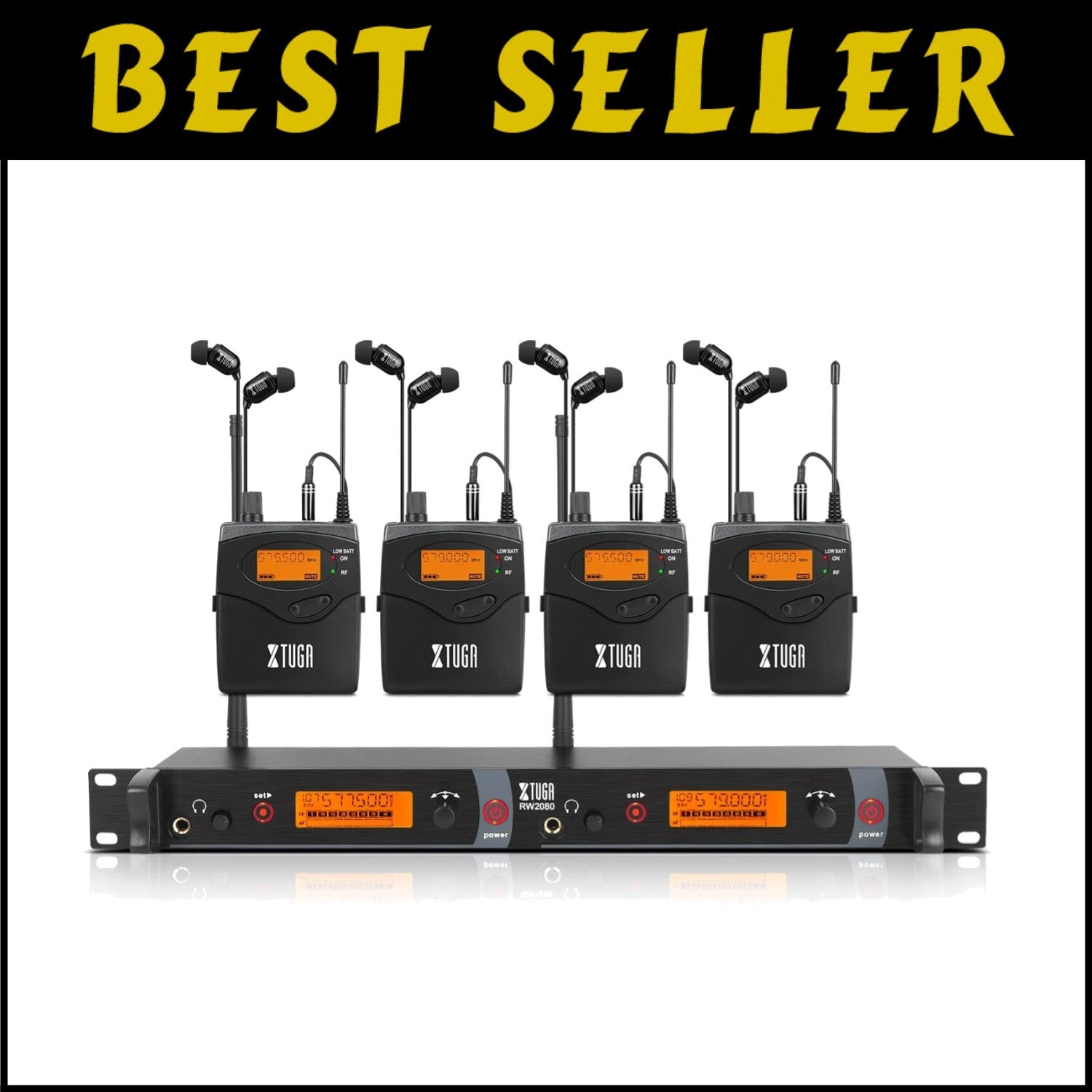 Professional UHF Wireless In-Ear Monitor System with 4 Bodypacks - 300 Ft Range
