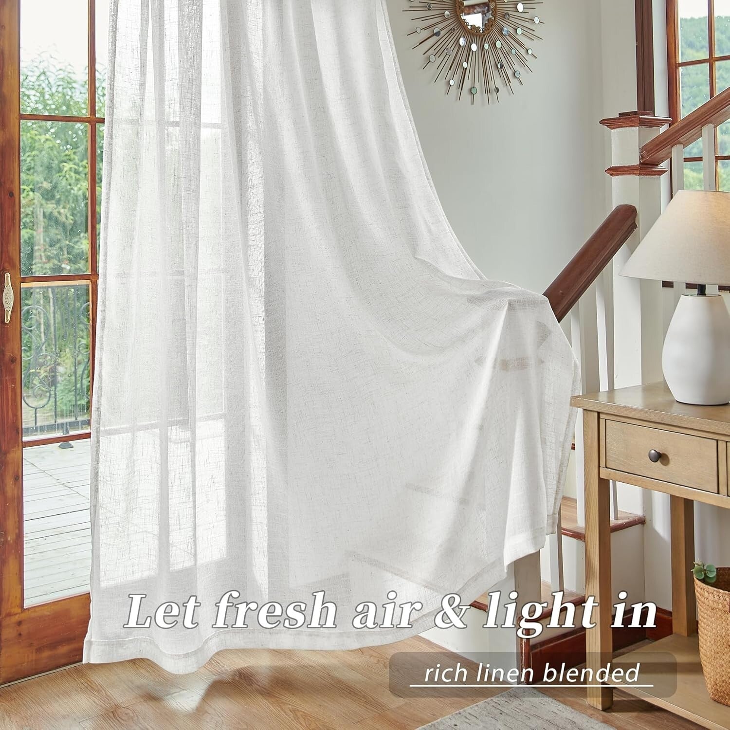 Chic 84"x96" White Linen Sheer Back Tab Curtains - Perfect for Living Room Decor