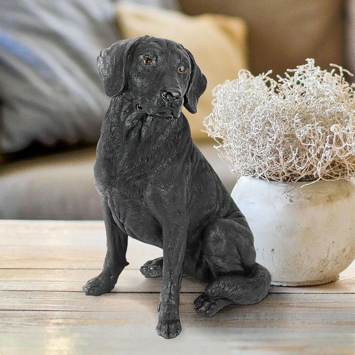 Hand-Cast Black Labrador Dog Sculpture: Memorial Figurine for Garden Lovers
