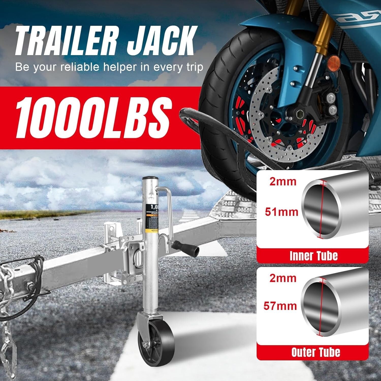 Corrosion-Resistant Trailer Jack with Smooth Cranking - 1000 Lbs Load Capacity