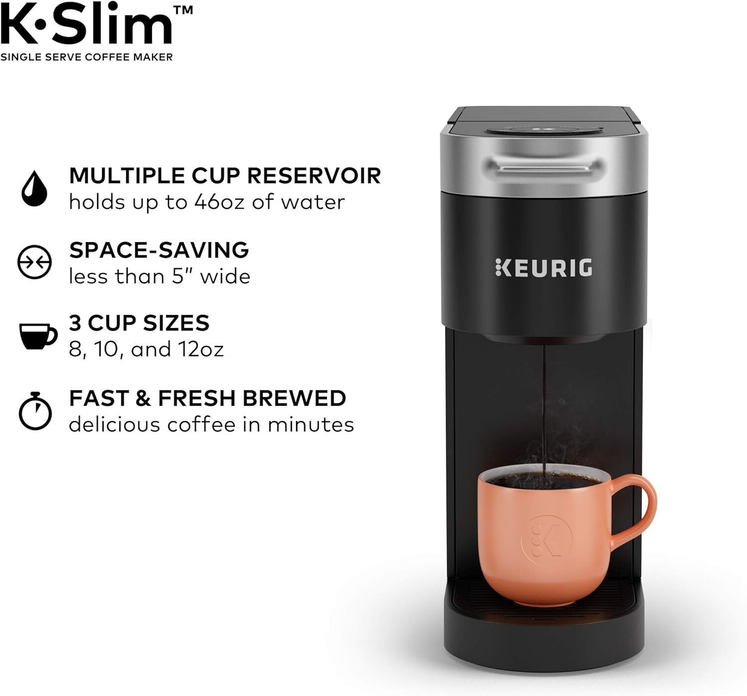 K-Slim 3 Size Coffee Maker - Automatic Brewing with Travel Mug Compatibility