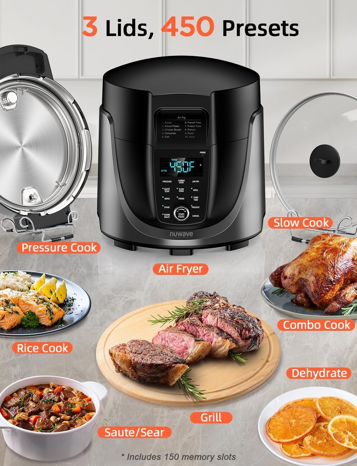 Multifunctional Electric Cooker: 450 Settings, 6qt Pressure & Air Fryer Combo