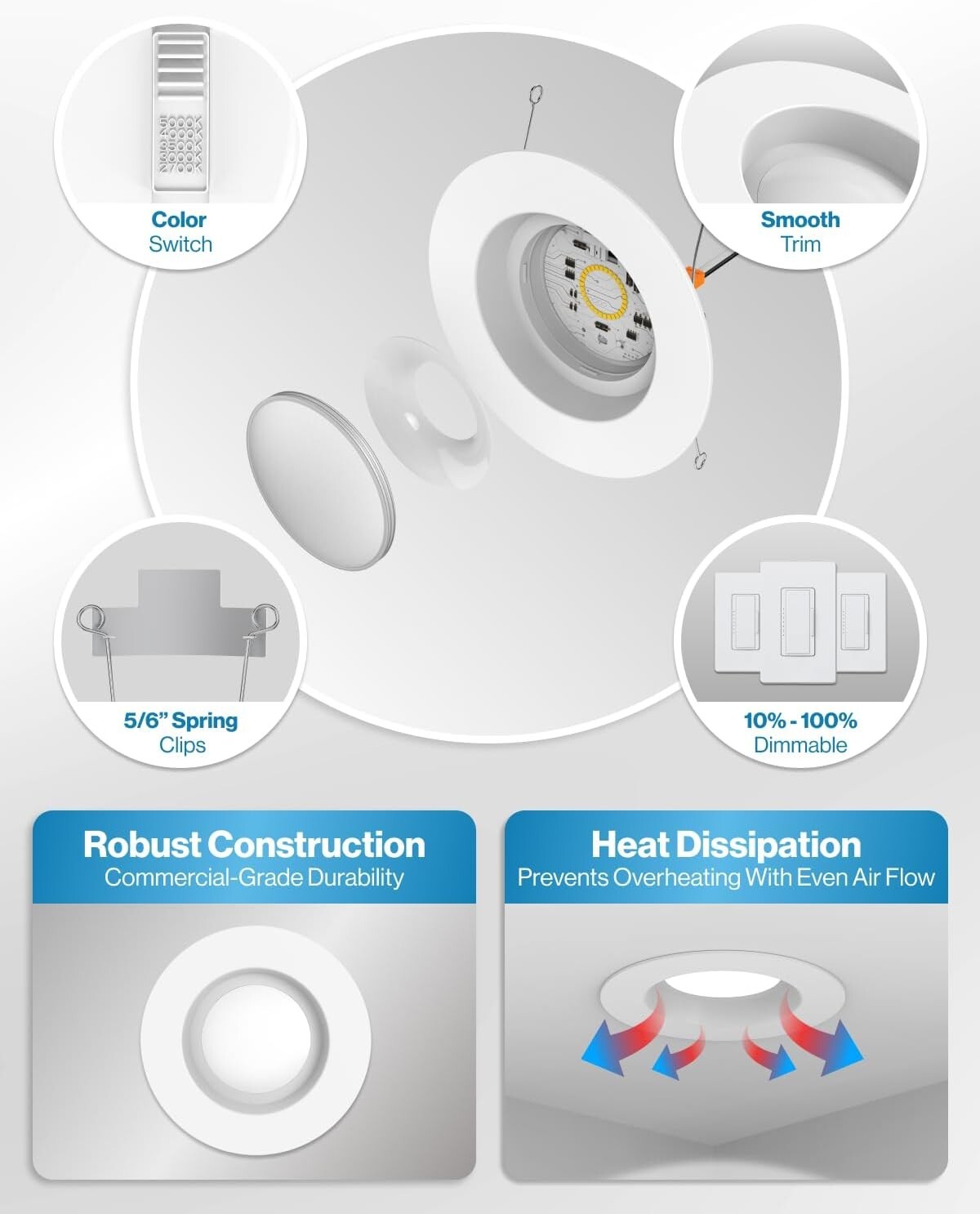 Energy-Efficient 12 Pack LED Can Lights - Selectable White & Smooth Trim Finish