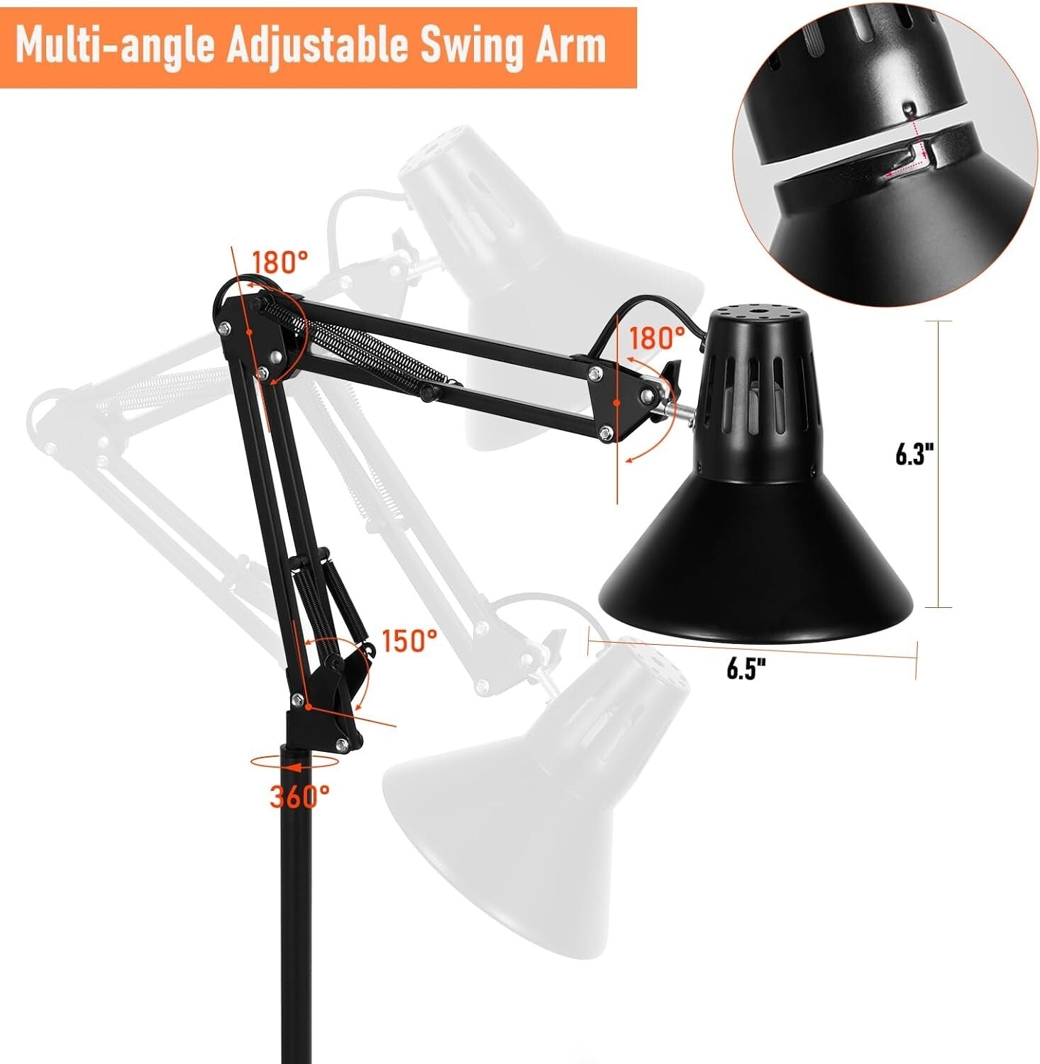 Tall Heat Lamp Stand for Reptiles - Adjustable 17.5-74.3in with Reflective Shade