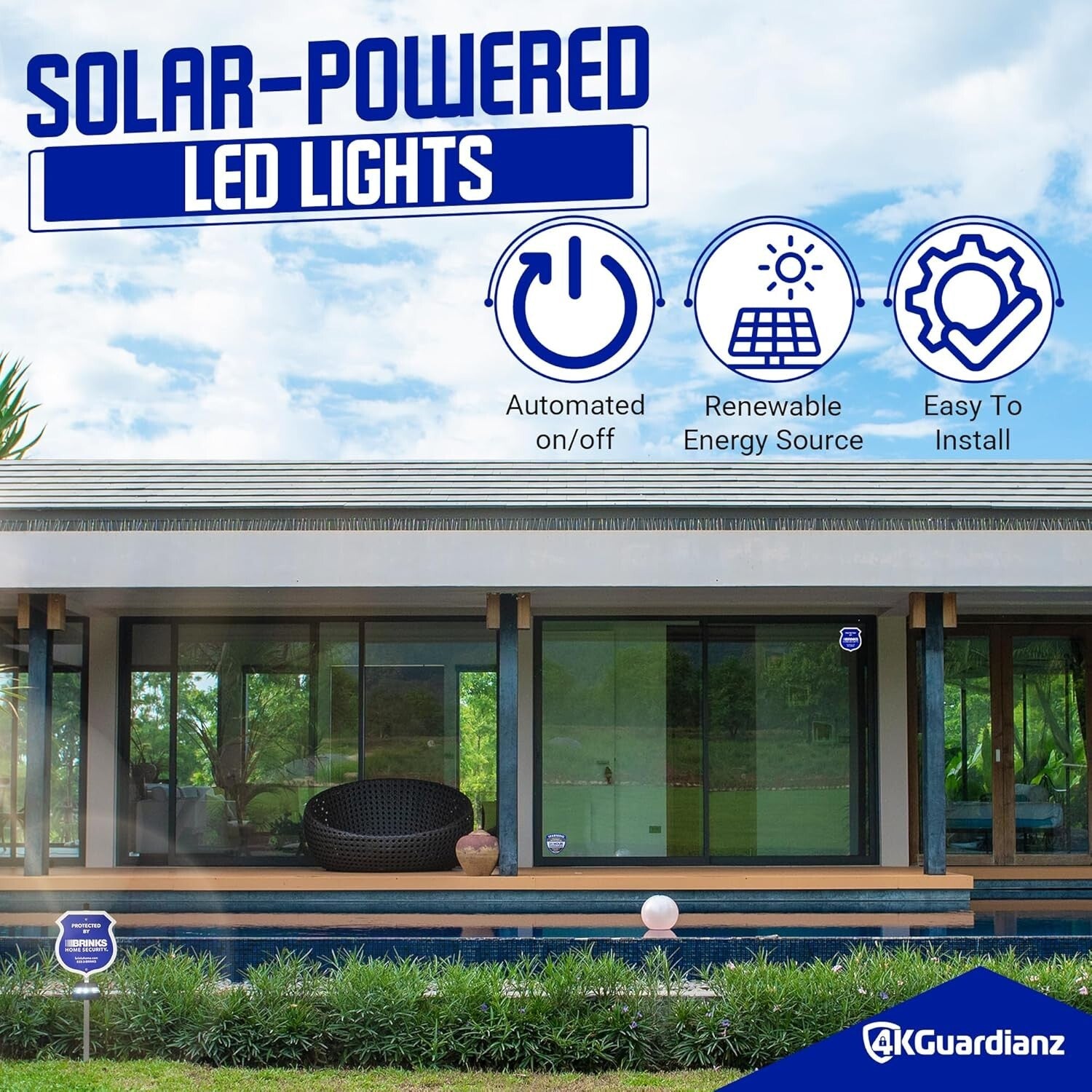 2 Solar LED Security Signs with 'Protected By' Stickers - Home Protection Kit