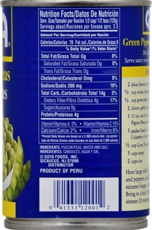 Foods Green Pigeon Peas Gandules, 15 Ounce Pack of 24 - Rich Flavor and Quality