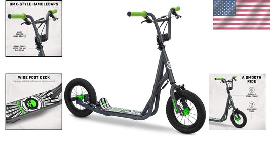 Youth Kick Scooter with 12-Inch Tires & Rear Axle Pegs - Fun Outdoor Ride