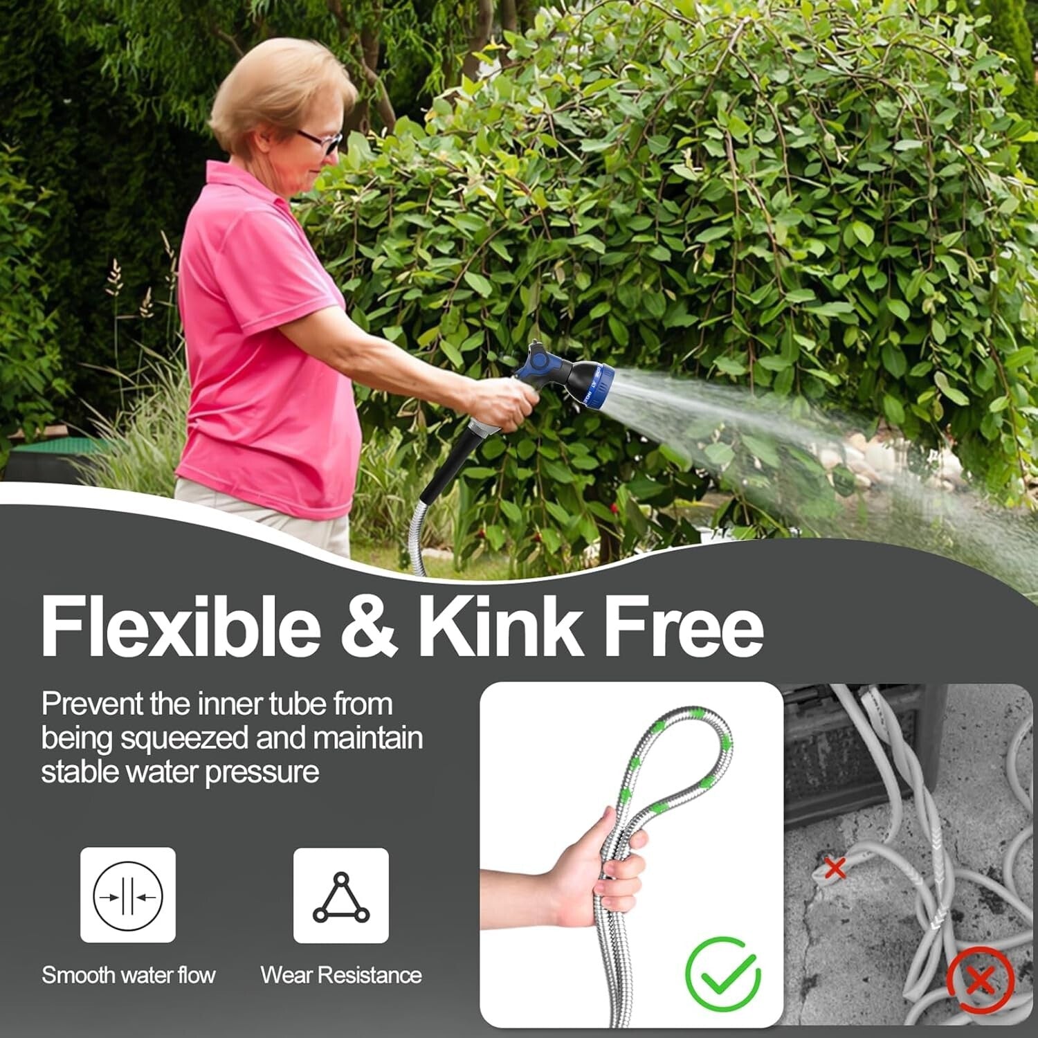 Durable 50ft Garden Hose with Upgraded 8-Way Nozzle - Flexible & Leak Resistant