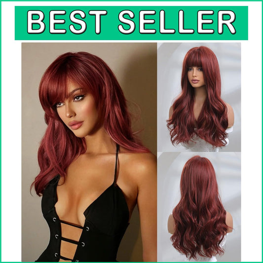 Natural-Looking Dark Red Synthetic Wig - Ideal for Everyday & Events