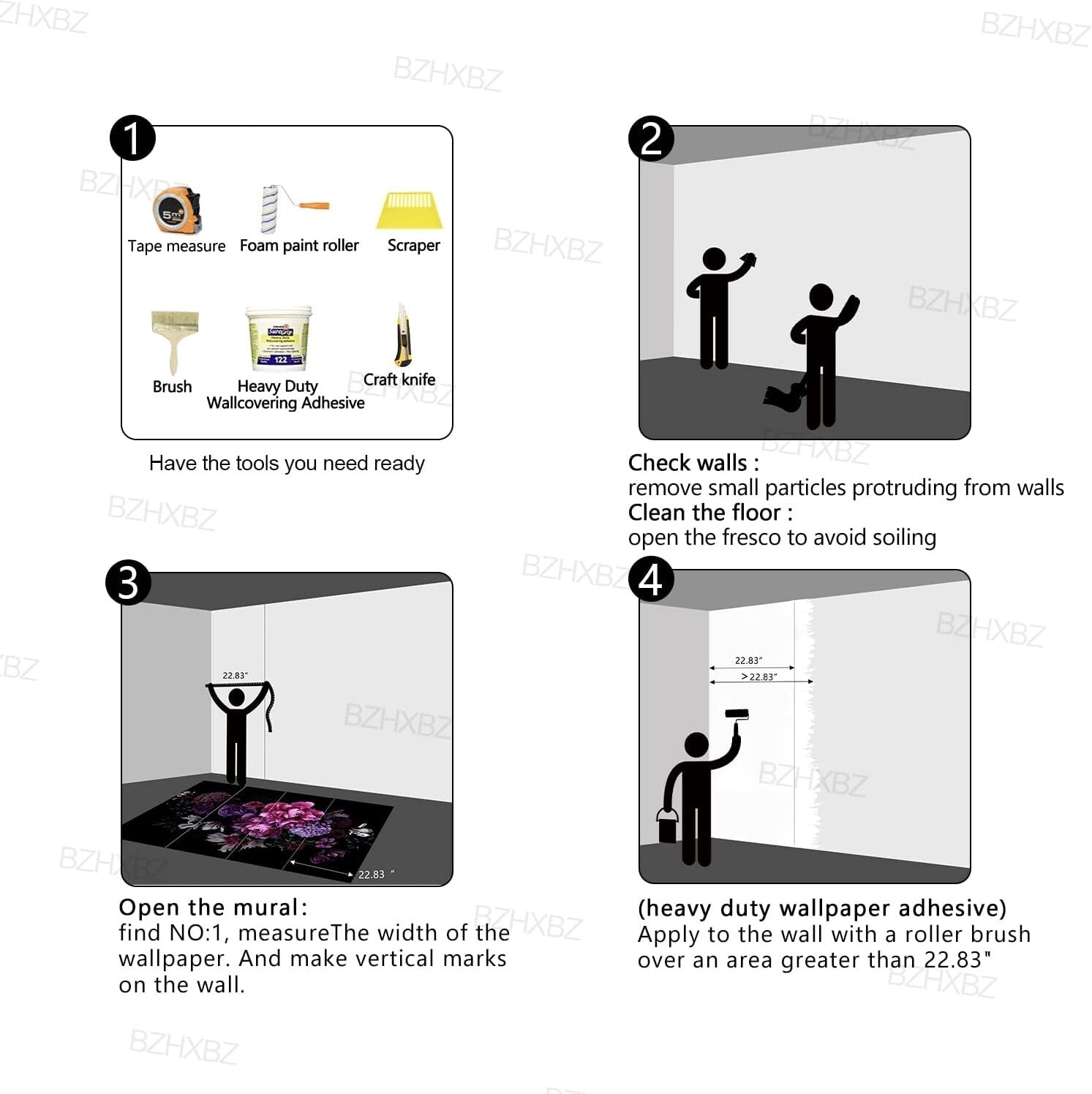 Water and Stain Resistant Floral Wall Mural - Large 183"x120" for Bedroom