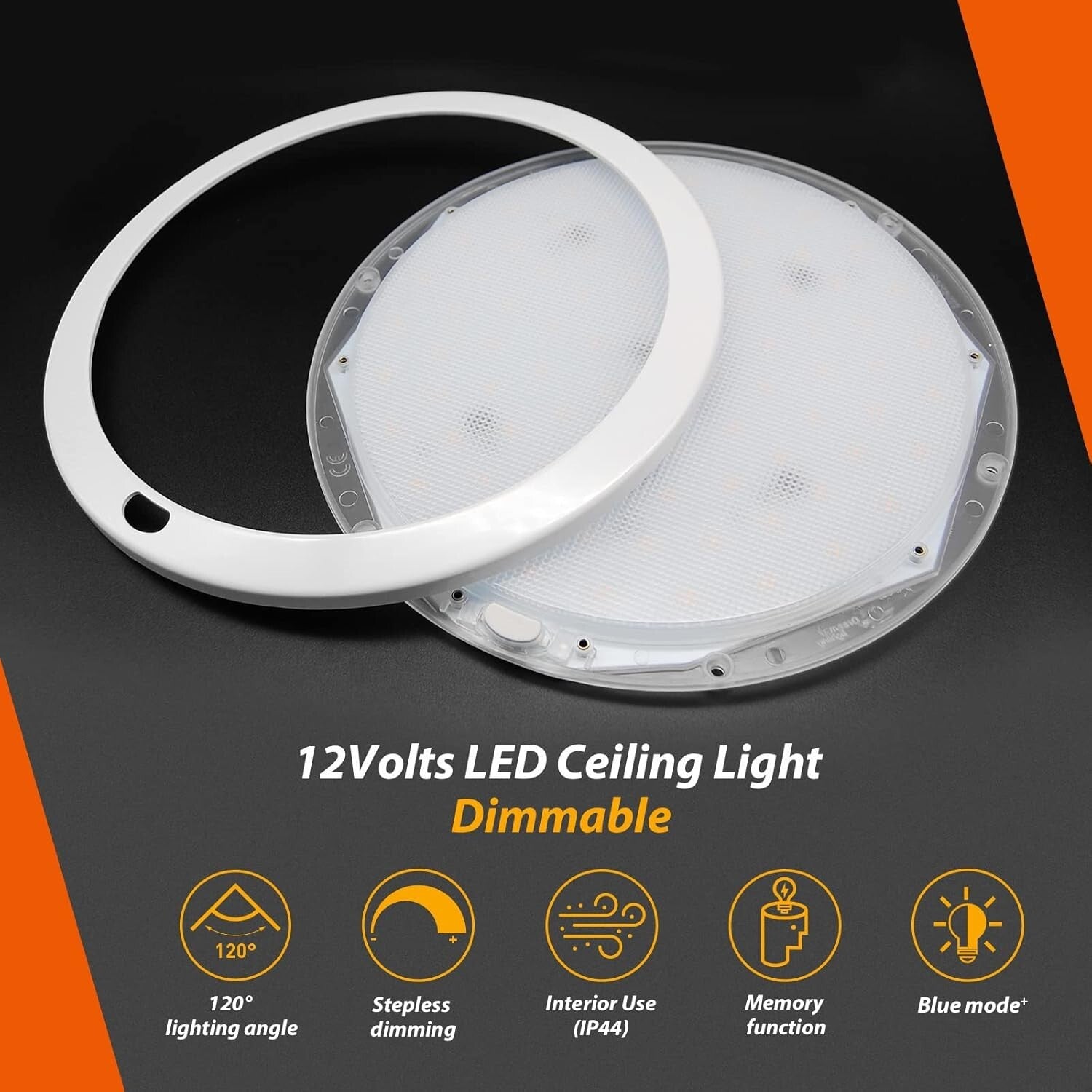 Versatile 12V LED Ceiling Light - Dimmable with Push Button Control, 8.5-Inch